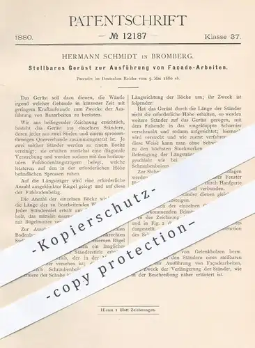 original Patent - H. Schmidt in Bromberg , 1880 , Gerüst zur Ausführung von Façade - Arbeiten | Baugerüst , Gerüstbauer