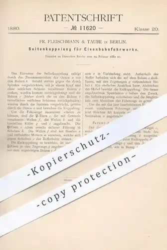 original Patent - Fr. Fleischmann & Taube in Berlin , 1880 , Seitenkupplung für Eisenbahnen | Kupplung , Eisenbahn !!!