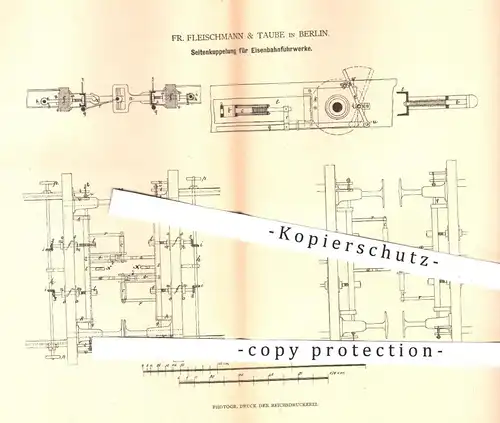 original Patent - Fr. Fleischmann & Taube in Berlin , 1880 , Seitenkupplung für Eisenbahnen | Kupplung , Eisenbahn !!!