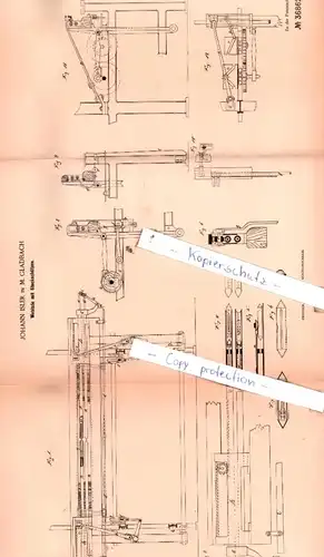 original Patent - Johann Isler in M. Gladbach , 1886 , Weblade mit Steckschützen !!!