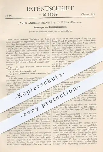 original Patent - James Andrew Brophy , Chelsea , England , 1880 , Bandsägemaschine | Bandsäge , Säge , Sägen , Holz !!