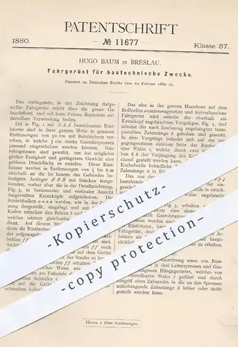 original Patent - Hugo Baum in Breslau , 1880 , Fahrgerüst für bautechnische Zwecke | Baugerüst , Gerüstbau , Gerüst !!