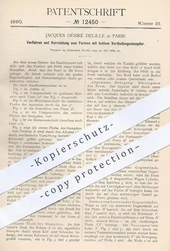 original Patent - Jacques Désiré Delille in Paris , 1880 , Formen mit hohlem Verteilungsstampfer | Gießerei , Formerei