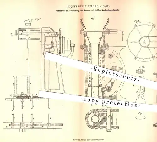 original Patent - Jacques Désiré Delille in Paris , 1880 , Formen mit hohlem Verteilungsstampfer | Gießerei , Formerei