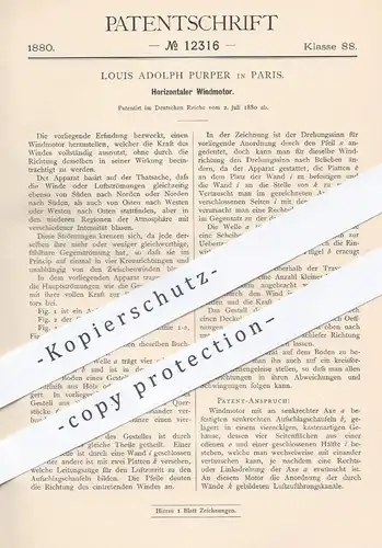 original Patent - Louis Adolph Purper in Paris , 1880 , Horizontaler Windmotor | Wind , Motor , Motoren , Windkraft !!!