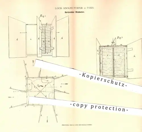 original Patent - Louis Adolph Purper in Paris , 1880 , Horizontaler Windmotor | Wind , Motor , Motoren , Windkraft !!!