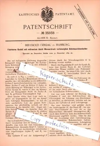 Original Patent  - Berthold Gerdau in Hamburg , 1884 , Bergbau !!!
