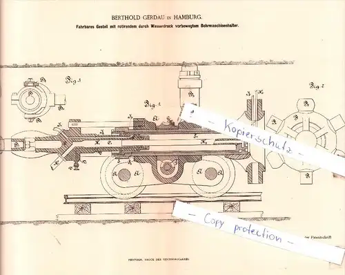 Original Patent  - Berthold Gerdau in Hamburg , 1884 , Bergbau !!!