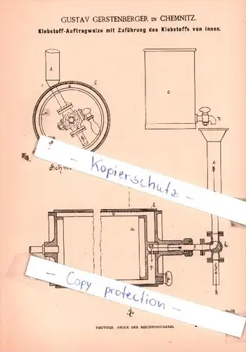 Original Patent  - Gustav Gerstenberger in Chemnitz , 1885 , Papierfabrikation !!!