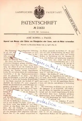 Original Patent  - Aimè Bonna in Paris , 1884 , Instrumente !!!