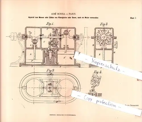 Original Patent  - Aimè Bonna in Paris , 1884 , Instrumente !!!