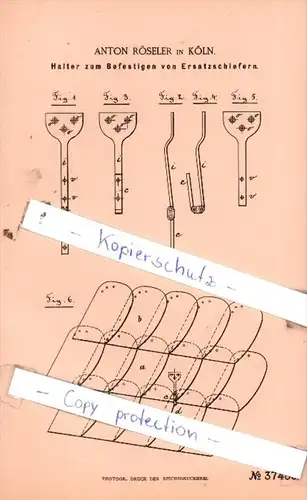 Original Patent  - Anton Röseler in Köln , 1886 , Hochbauwesen !!!