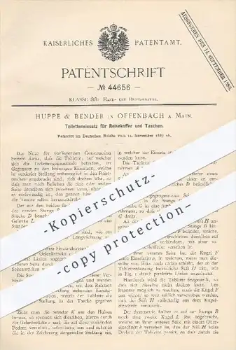 original Patent - Huppe & Bender , Offenbach / Main 1887 , Toiletteneinsatz für Reisekoffer u. Taschen | Tasche , Koffer