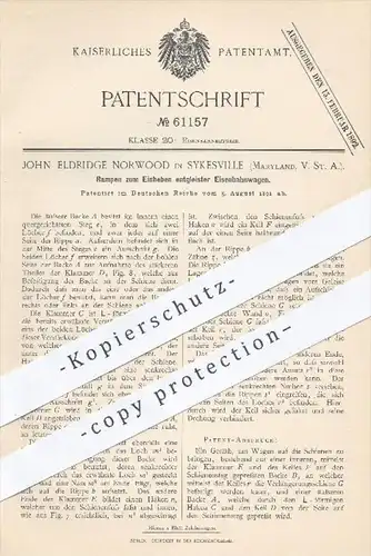 original Patent - John Eldridge Norwood , Sykesville , Maryland USA , 1891 , Rampen zum Einheben entgleister Eisenbahnen