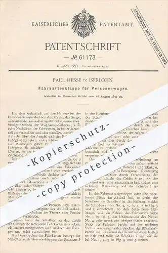 original Patent - Paul Hesse , Iserlohn , 1891 , Fahrkartenklappe für Personenwagen | Eisenbahn , Eisenbahn , Fahrkarten