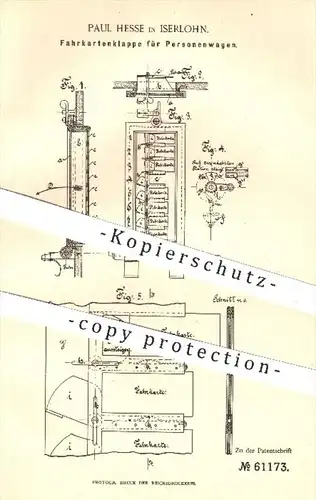 original Patent - Paul Hesse , Iserlohn , 1891 , Fahrkartenklappe für Personenwagen | Eisenbahn , Eisenbahn , Fahrkarten