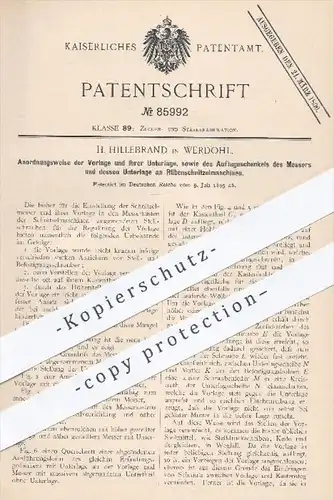 original Patent - H. Hillebrand , Werdohl , 1895 , Rüben - Schnitzelmaschinen | Zuckerrüben , Zucker , Zuckerfabrik !!!