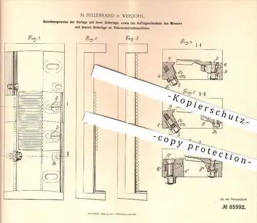 original Patent - H. Hillebrand , Werdohl , 1895 , Rüben - Schnitzelmaschinen | Zuckerrüben , Zucker , Zuckerfabrik !!!