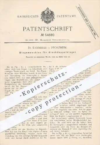 original Patent - Fr. Kammerer , Pforzheim , 1890 , Biegemaschine für Blechdoppelringel | Metall , Metallbearbeitung !!