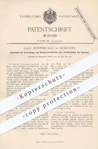 original Patent - Carl Bösenecker , München , 1891 , Haarnadel | Haare , Frisur , Friseur , Nadel , Nadeln , Frisör !!!