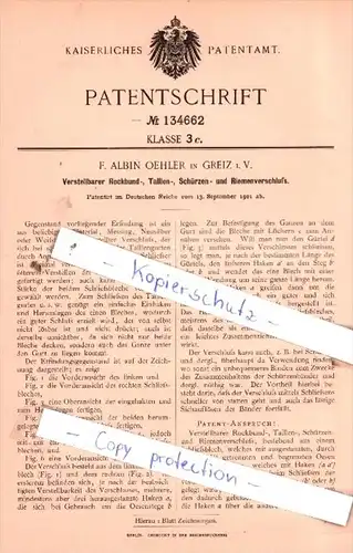 Original Patent  - F. Albin Oehler in Greiz i. V. , 1901 , Riemenverschluß !!!
