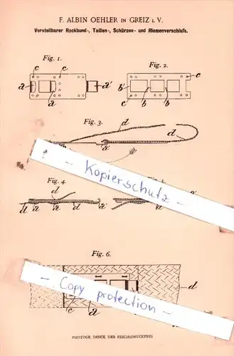 Original Patent  - F. Albin Oehler in Greiz i. V. , 1901 , Riemenverschluß !!!