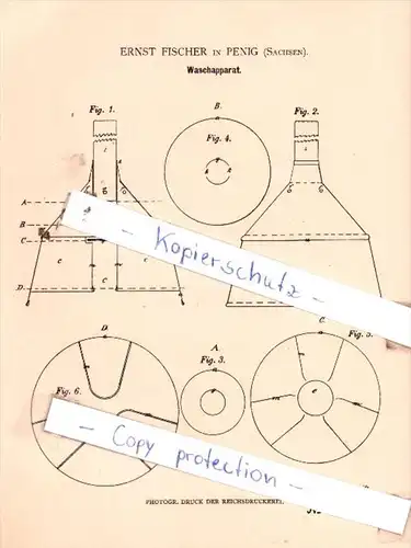 Original Patent  -  Ernst Fischer in Penig , Sachsen , 1881 , Waschapparat !!!