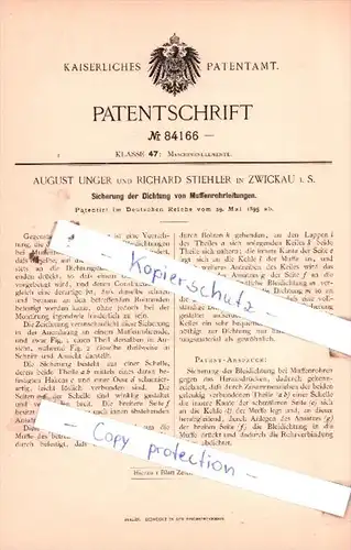 Original Patent  - A. Unger und R. Stiehler in Zwickau i. S. , 1895 , Maschinenelemente !!!