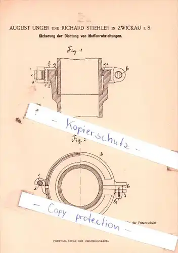 Original Patent  - A. Unger und R. Stiehler in Zwickau i. S. , 1895 , Maschinenelemente !!!