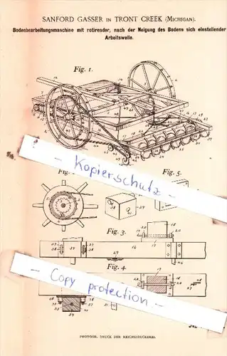 Original Patent  - Sanford Gasser in Tront Creek , Michigan , 1892 , Landwirthsch. Geräthe !!!