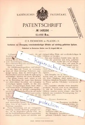 Original Patent  - C. R. Eichhorn in Plauen i. V. , 1902 , Erzeugung verschiedenfarbiger Effekte !!!