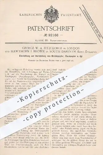 original Patent - G. W. A. Fitzgeorge , London | Hawthorn J. Brown , South Darenth , Kent England 1896 , Kreide - Papier