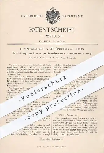 original Patent - H. Maessiggang , Berlin Schöneberg , 1893 , Ordnen von Schriftstücken , Papier | Ordner , Buchbinder !