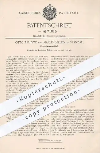 original Patent - Otto Bauditz , Max Enderlein , Berlin Spandau , 1893 , Verschluss für Krawatte , Krawatten | Mode !!!