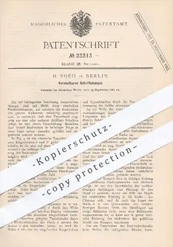 original Patent - H. Noeh in Berlin , 1882 , Verstellbarer Schriftstempel | Stempel , Druck , Druckerei , Buchstaben !!