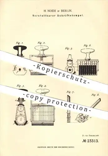 original Patent - H. Noeh in Berlin , 1882 , Verstellbarer Schriftstempel | Stempel , Druck , Druckerei , Buchstaben !!