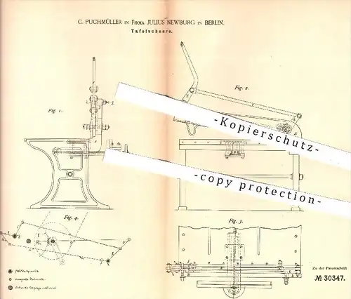 original Patent - C. Puschmüller , Julius Newburg , Berlin , 1884 , Tafelschere | Metall , Metallbearbeitung , Motor !!!