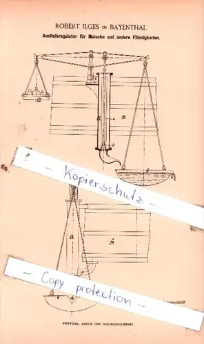 Original Patent  - Robert Ilges in Bayenthal , 1886 , Ausflußregulator für Maische !!!