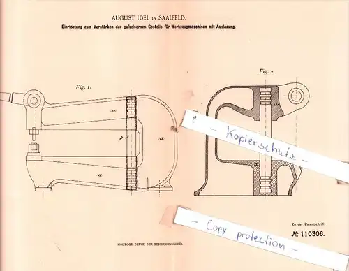 Original Patent  -  August Idel in Saalfeld , 1899 , Metallbearbeitung, Mechanische !!!