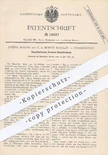 original Patent - J. Hortig , C. A. Moritz Schulze , Crimmitschau , 1881 , Revolver - Knopfdrehbank | Drehbank , Knöpfe