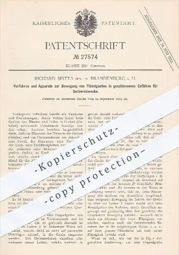 original Patent - Richard Spitta , Brandenburg / Havel , 1883 , Gefäße für Gerberei | Gerber , Gerben , Leder , Felle !!