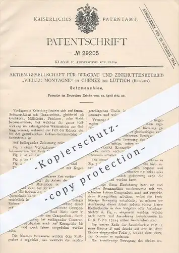 original Patent - AG Bergbau u. Zinkhüttenbetrieb Vielille Montagne , Chenée Lüttich Belgien , 1884 , Setzmaschine | Erz