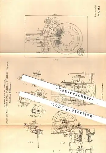 original Patent - Fr. B. Woller | Fried. Ehreg. Woller | Stollberg , 1887 , Rundwirkstuhl für Ringelware | Wirkstuhl !!!