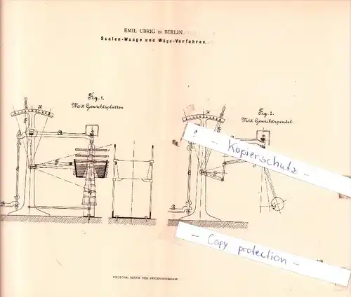 Original Patent  - Emil Ubrig in Berlin , 1882 , Scalen-Waage und Wäge-Verfahren !!!