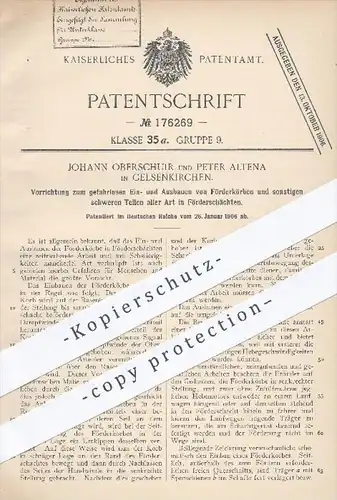 original Patent - J. Oberschuir , P. Altena , Gelsenkirchen 1906 , Ein- u. Ausbauen von Förderkörben in Förderschächten
