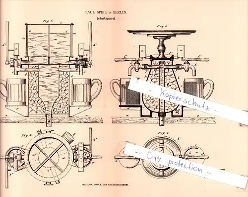 Original Patent  - Paul Speil in Berlin , 1883 , Schankapparat !!!