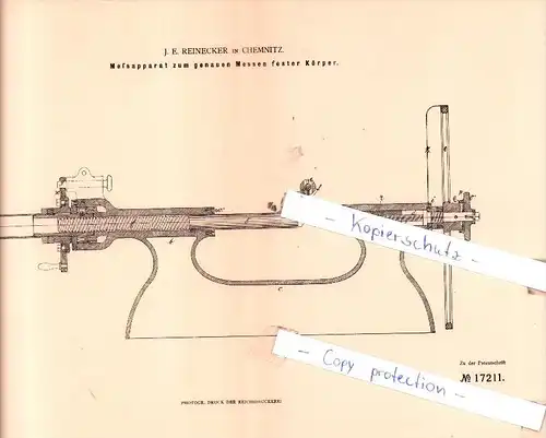 Original Patent  - J. E. Reinecker in Chemnitz , 1881 , Instrumente !!!