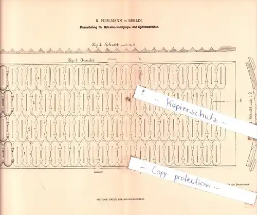 Original Patent  - R. Puhlmann in Berlin , 1881 , Getreide-Reinigungs- und Spitzmaschinen !!!