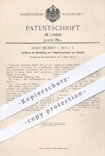 original Patent - Ernst Bechert , Hof , 1900 , Tintenschreibtafeln aus Celluloid | Tafeln , Tinte , Schreiben , Schule !