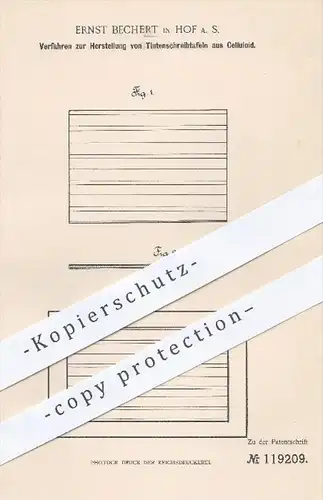 original Patent - Ernst Bechert , Hof , 1900 , Tintenschreibtafeln aus Celluloid | Tafeln , Tinte , Schreiben , Schule !